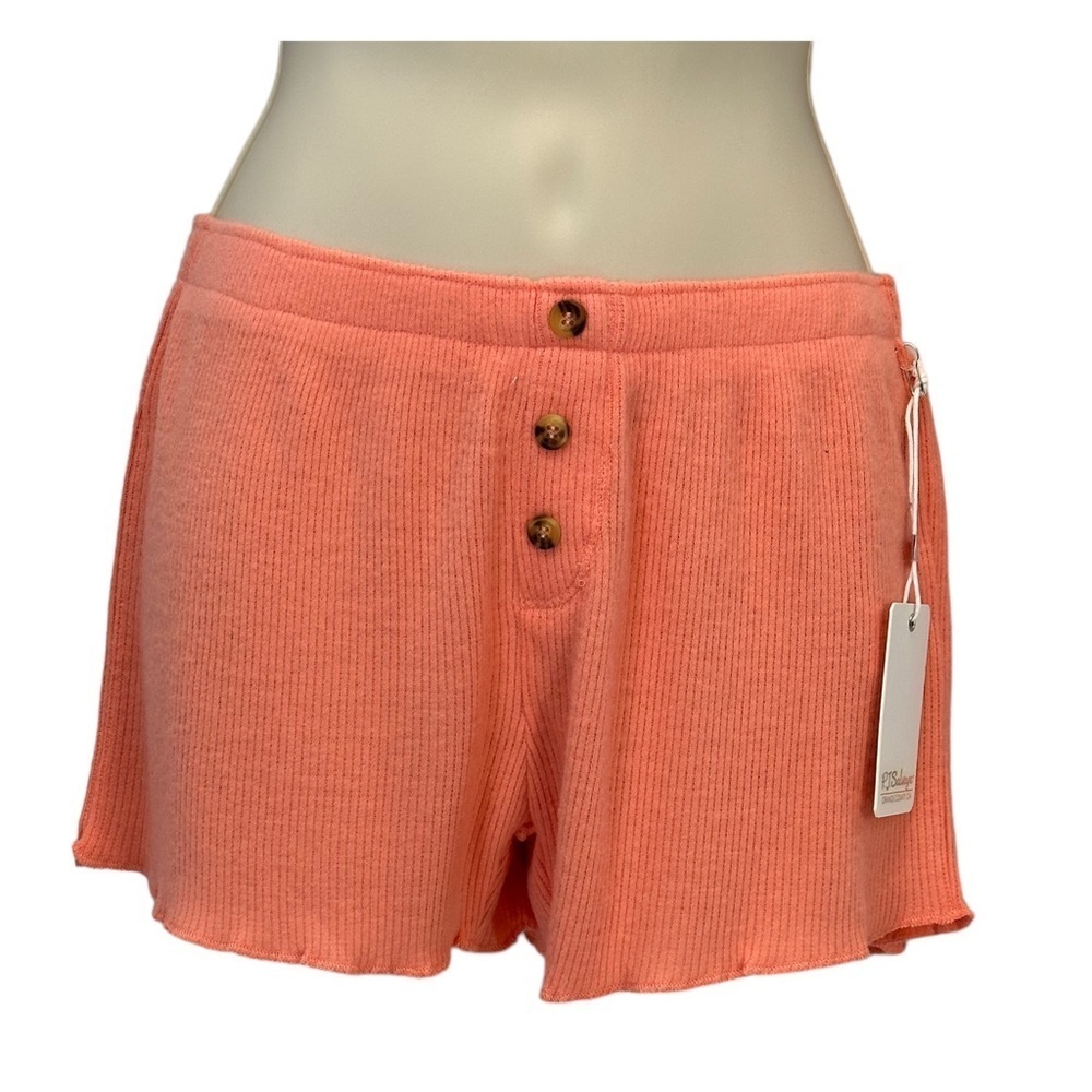 PJ Salvage Elastic Waist Ribbed Knit Lounge Sleep Short - Coral Orange